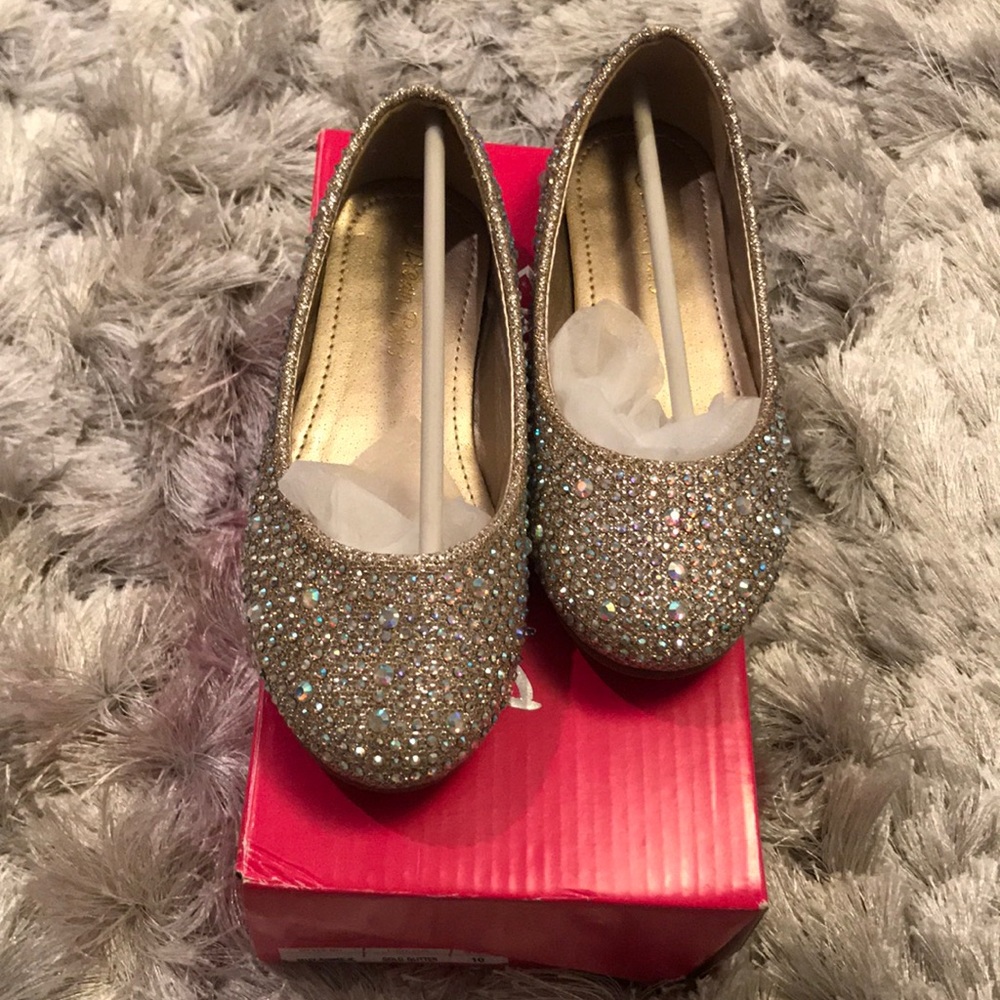 Gold glitter toddler flats